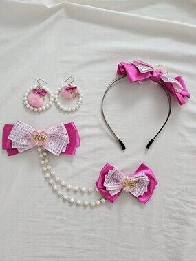 Ma*rs Rare Gyaru 20th Anniversary Pink Mink Pearl And Ribbon Accessory Set